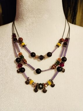 Betsey Johnson Vintage St. Barts Collection Layered Skull Bead Boho Necklace
